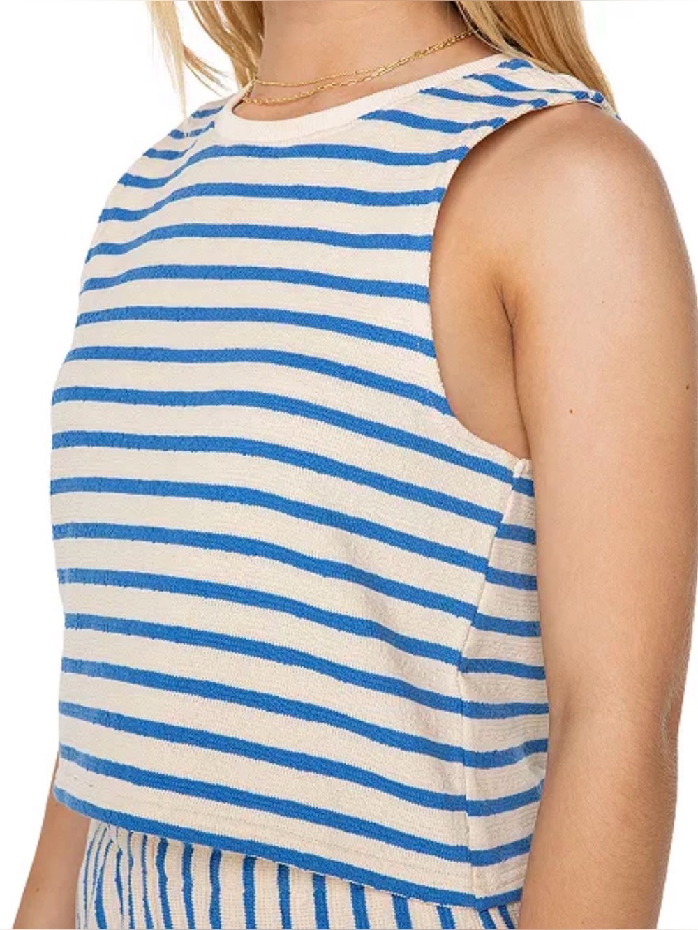 ROXY Striped Blue & White Sleeveless Knit Top